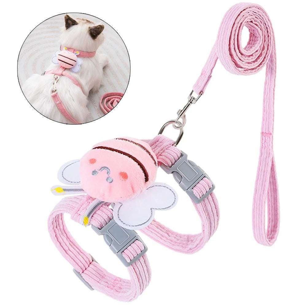 Adjustable Cat Harness & Leash Set with Cartoon Bee Design