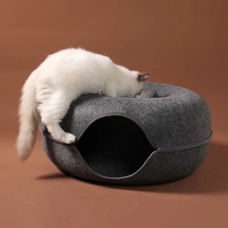 Donut Cat Bed with Tunnel