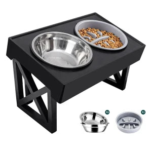 Adjustable Elevated Dog Bowl - Non-Slip Stand with Stainless Steel Dish for Joint & Digestion Health