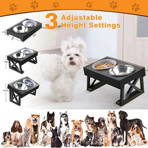 Adjustable Elevated Dog Bowl - Non-Slip Stand with Stainless Steel Dish for Joint & Digestion Health