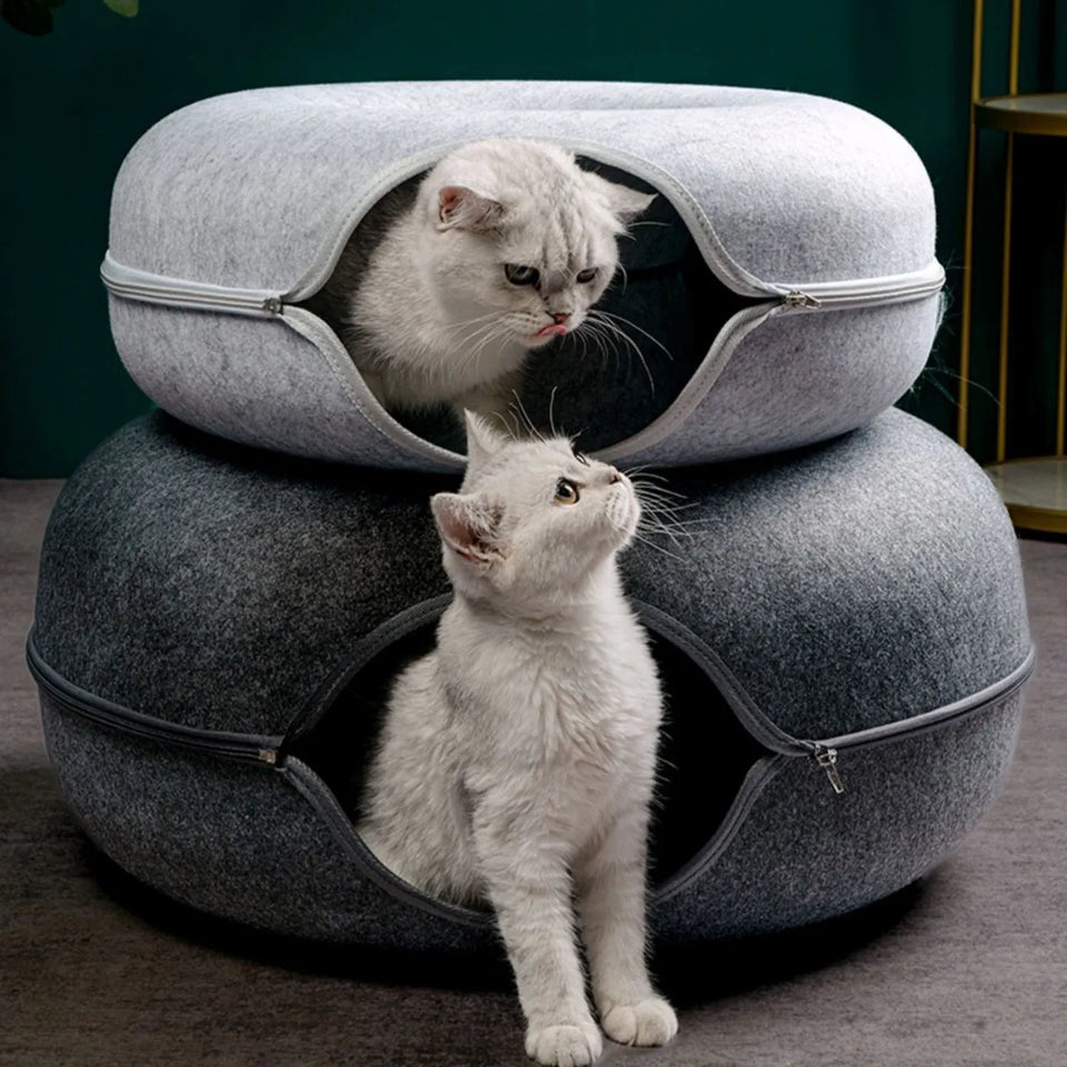 Donut Cat Bed with Tunnel