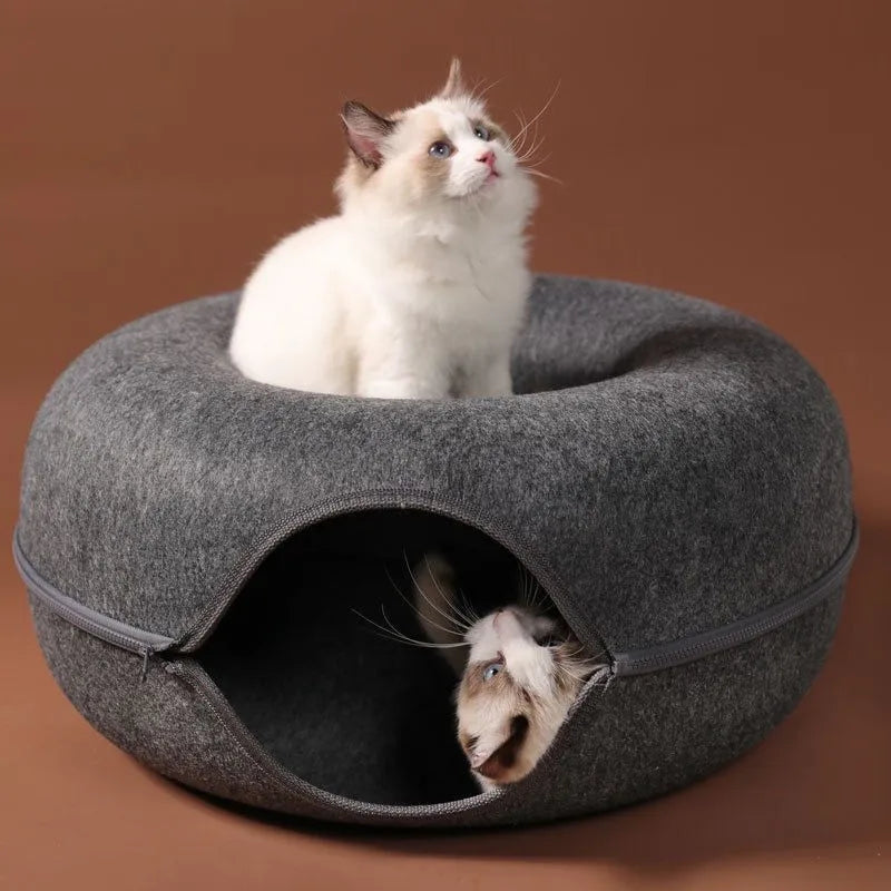 Donut Cat Bed with Tunnel