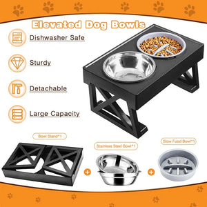 Adjustable Elevated Dog Bowl - Non-Slip Stand with Stainless Steel Dish for Joint & Digestion Health