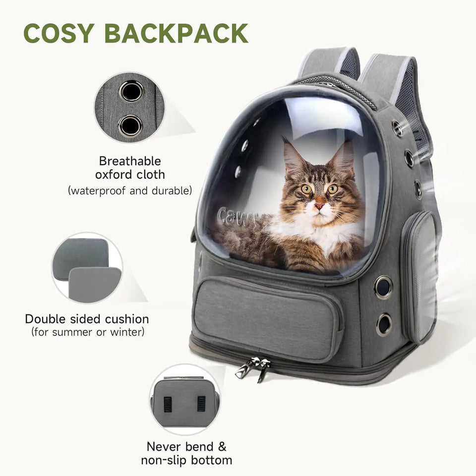 Breathable Cat Backpack Carrier - Foldable, Airline-Approved & Transparent Pet Travel Bag