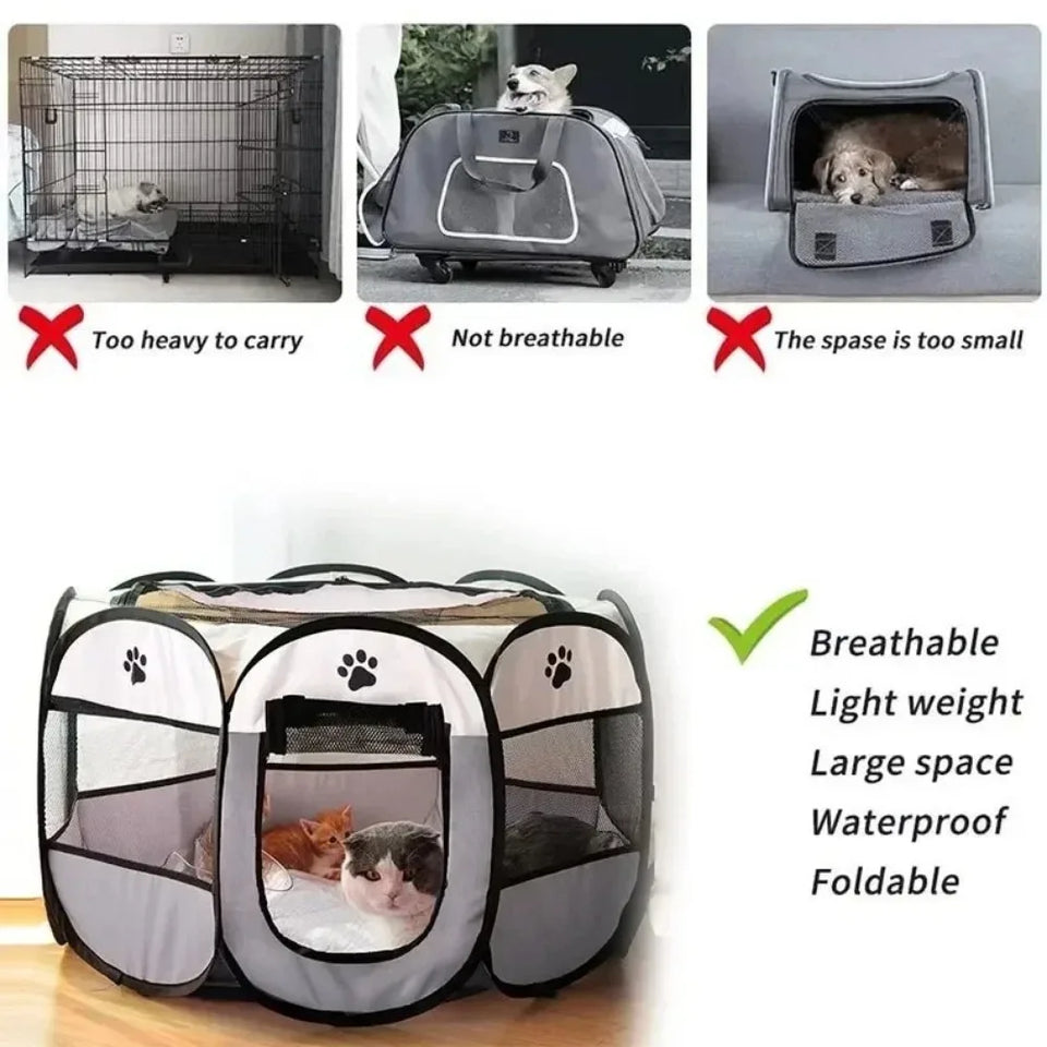 Portable Octagonal Pet Tent - Foldable Playpen with Removable Cover for Cats & Dogs