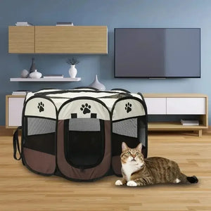 Portable Octagonal Pet Tent - Foldable Playpen with Removable Cover for Cats & Dogs