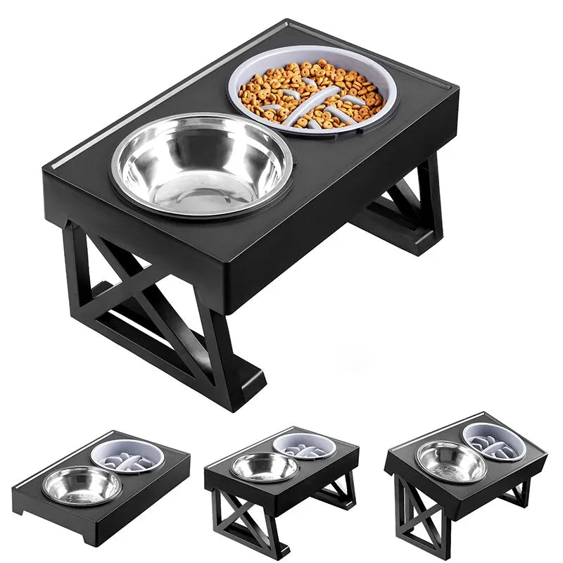 Adjustable Elevated Dog Bowl - Non-Slip Stand with Stainless Steel Dish for Joint & Digestion Health